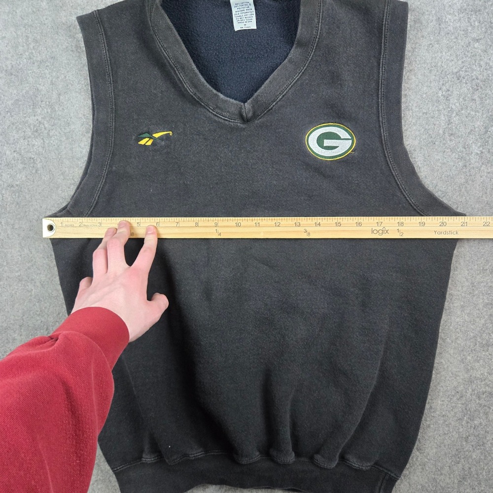 Vintage Reebok Green Bay Packers Sweatshirt Vest Mens Medium Black NFL 90s USA - Picture 9 of 13